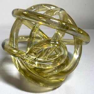 Blown Glass Twisted Infinity Knot Art Amber Gold Sculpture Ornament Orb Sphere